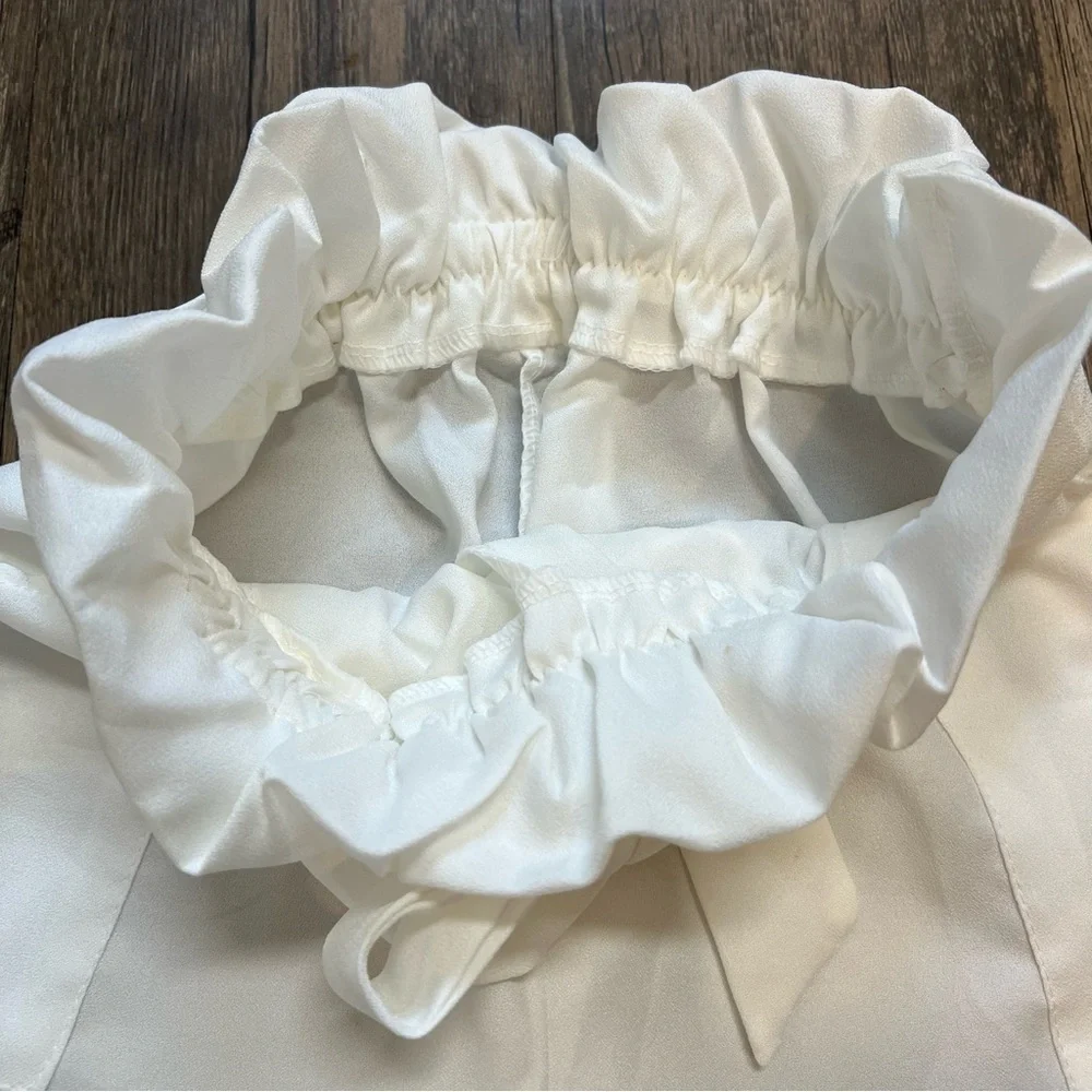 Women’s Elastic Tie Front High Waisted Belted Pants White Pocket Size M